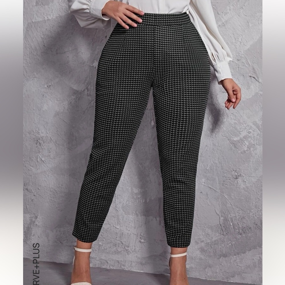 Plus Plaid Print Slant Pockets Pants